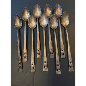 Lot of Nine(9) VTG Oneida Community Coronation Silver Plate Iced Tea Spoons